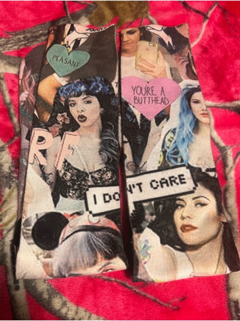 Graphic Pop-Print Crew Socks - Pink, Blue, Black